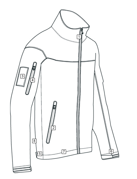 Veste Softshell Tactique Noir Velcro sur Manche